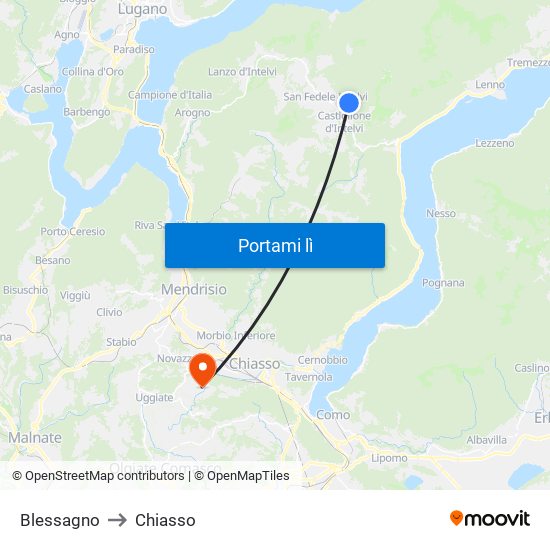 Blessagno to Chiasso map