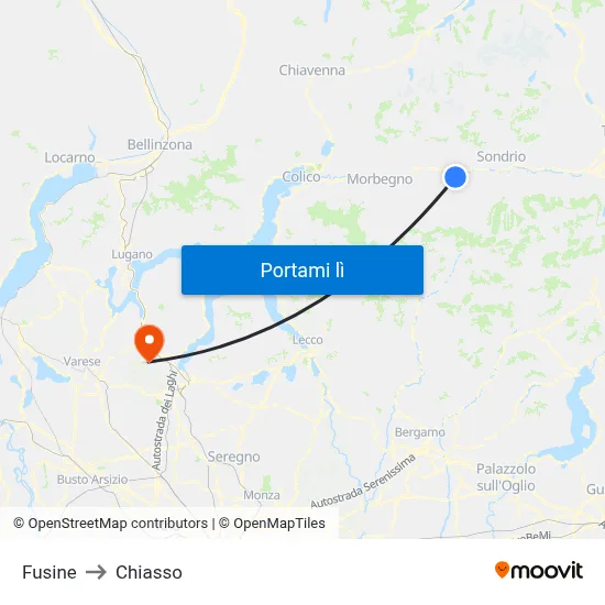 Fusine to Chiasso map