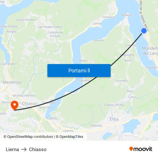 Lierna to Chiasso map