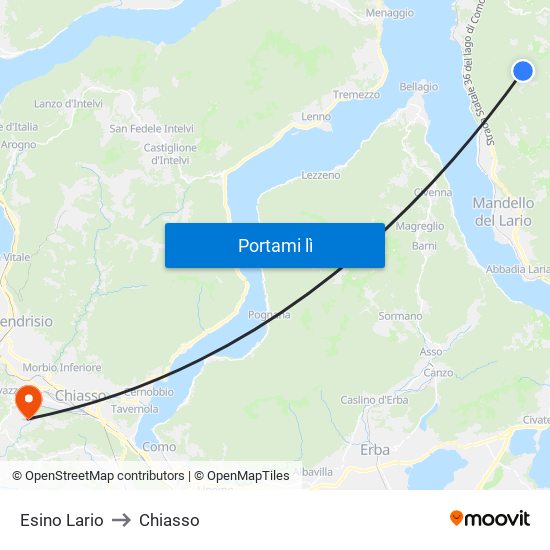 Esino Lario to Chiasso map