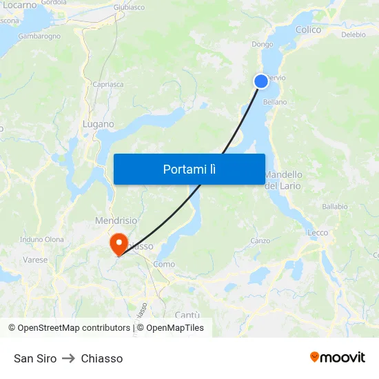 San Siro to Chiasso map