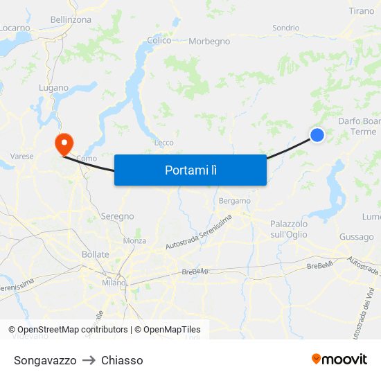 Songavazzo to Chiasso map