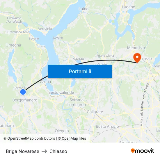 Briga Novarese to Chiasso map