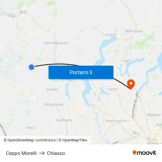 Ceppo Morelli to Chiasso map