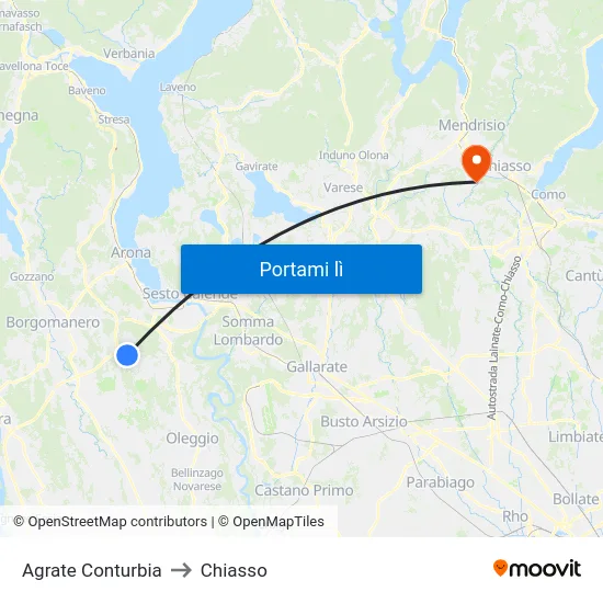 Agrate Conturbia to Chiasso map