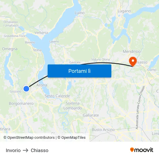 Invorio to Chiasso map