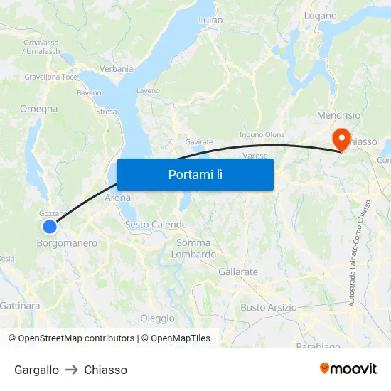 Gargallo to Chiasso map
