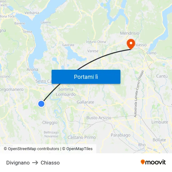 Divignano to Chiasso map