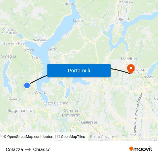 Colazza to Chiasso map