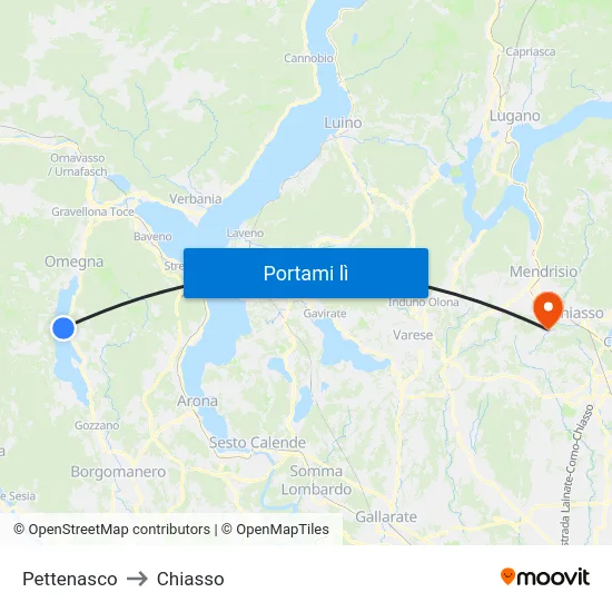 Pettenasco to Chiasso map