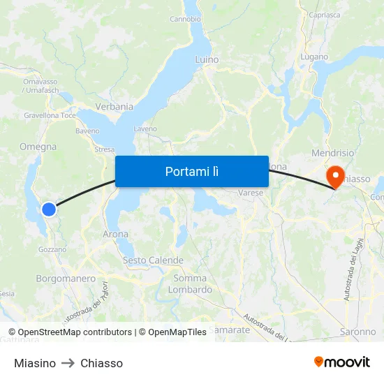 Miasino to Chiasso map