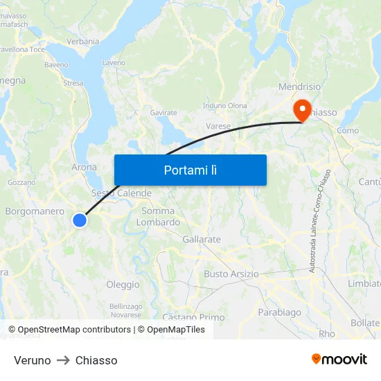 Veruno to Chiasso map