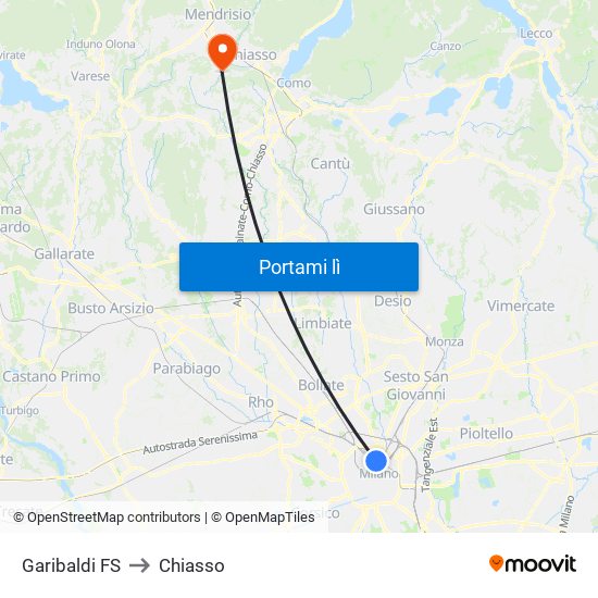 Garibaldi FS to Chiasso map