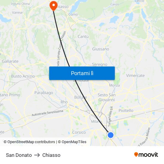 San Donato to Chiasso map