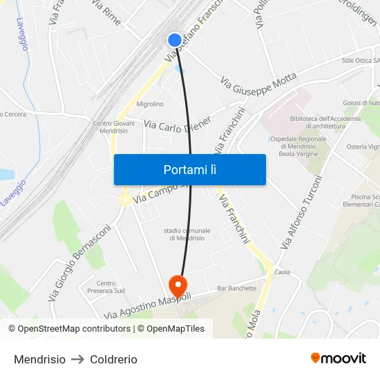 Mendrisio to Coldrerio map