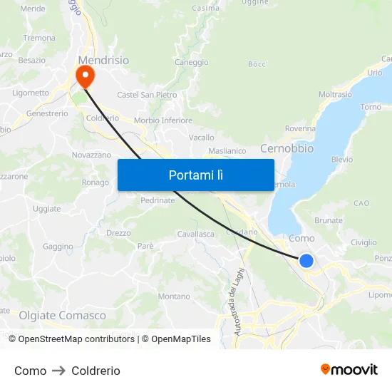 Como to Coldrerio map
