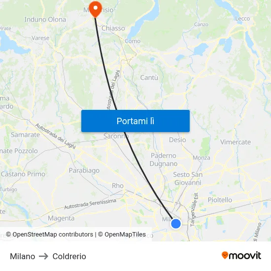 Milano to Coldrerio map