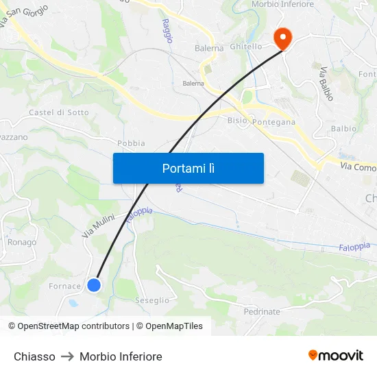 Chiasso to Morbio Inferiore map