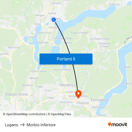 Lugano to Morbio Inferiore map