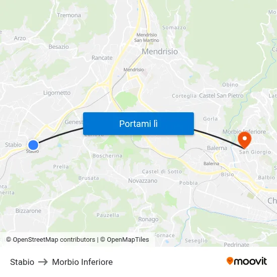 Stabio to Morbio Inferiore map