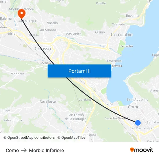 Como to Morbio Inferiore map