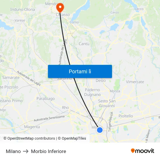 Milano to Morbio Inferiore map
