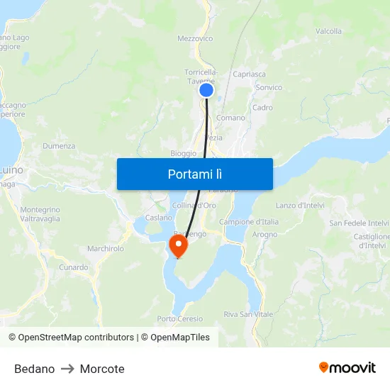 Bedano to Morcote map