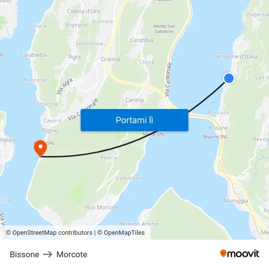 Bissone to Morcote map