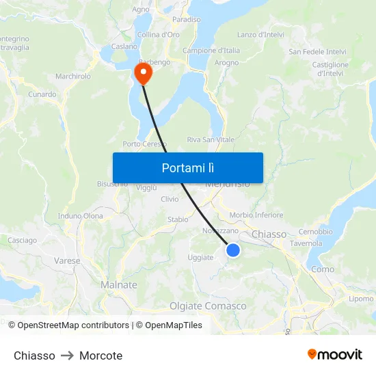 Chiasso to Morcote map