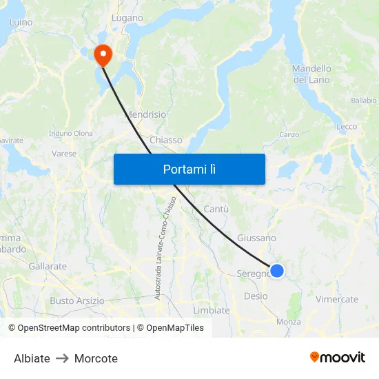 Albiate to Morcote map