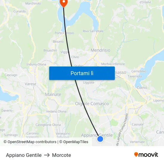 Appiano Gentile to Morcote map