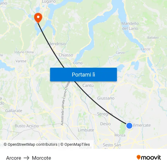 Arcore to Morcote map