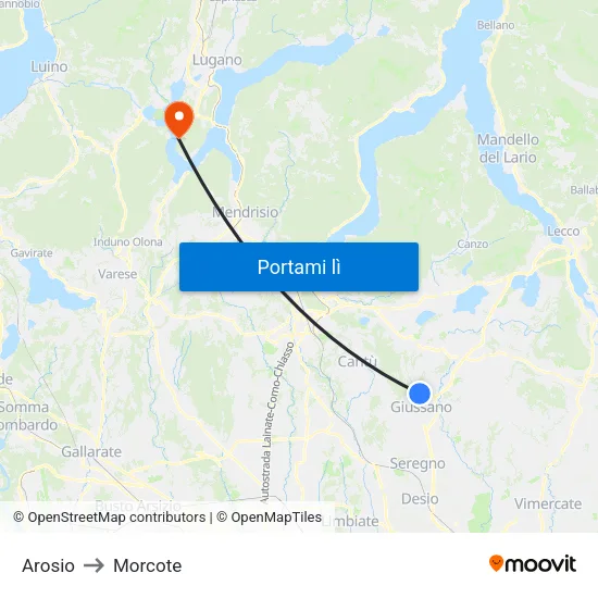 Arosio to Morcote map