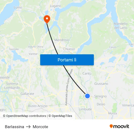 Barlassina to Morcote map