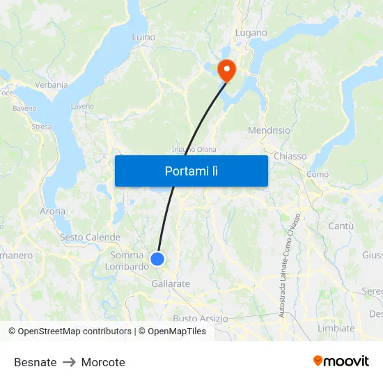 Besnate to Morcote map