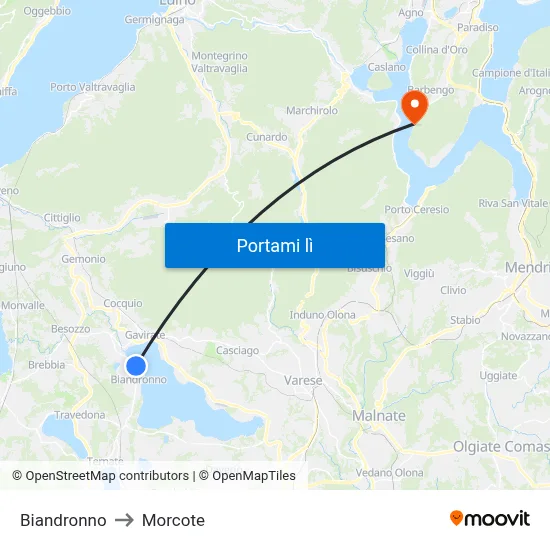 Biandronno to Morcote map