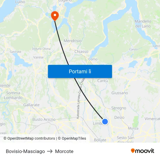 Bovisio-Masciago to Morcote map