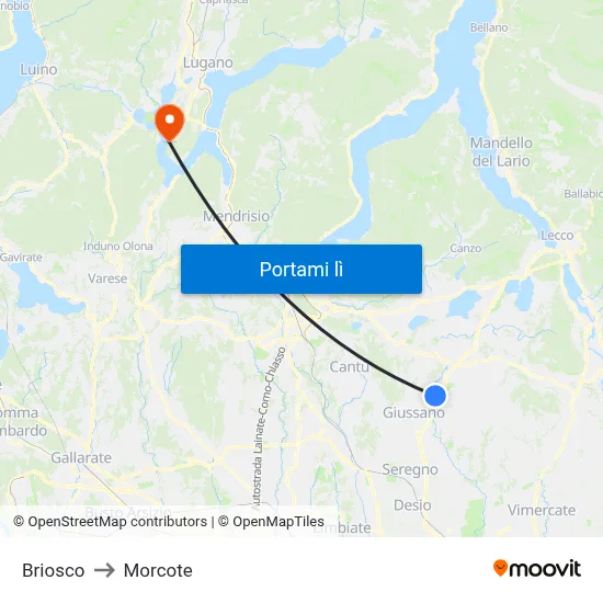 Briosco to Morcote map