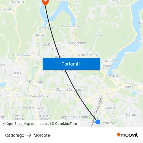 Cadorago to Morcote map