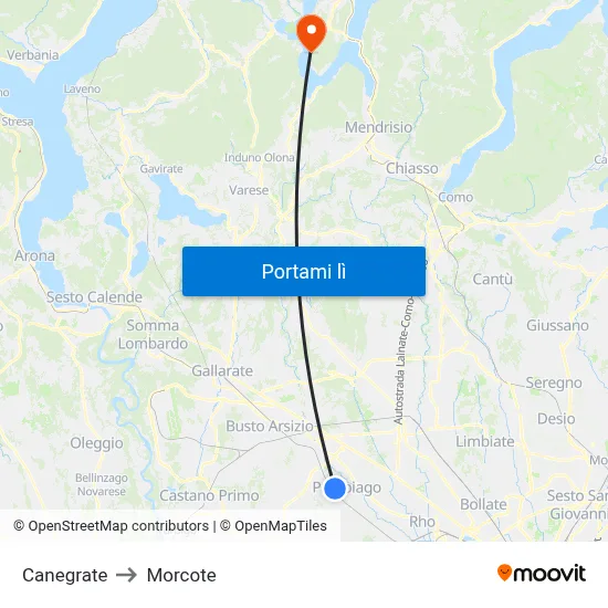 Canegrate to Morcote map