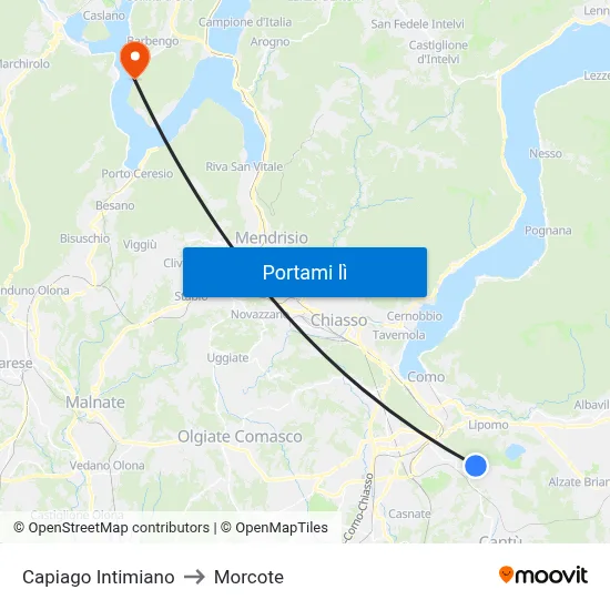 Capiago Intimiano to Morcote map