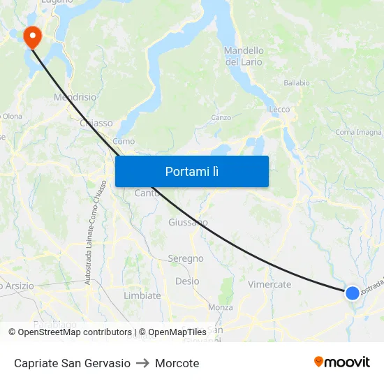 Capriate San Gervasio to Morcote map
