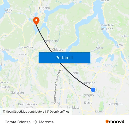Carate Brianza to Morcote map