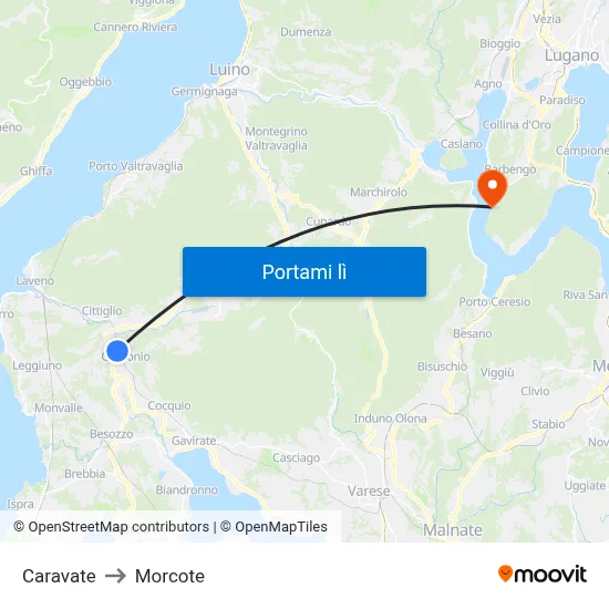 Caravate to Morcote map