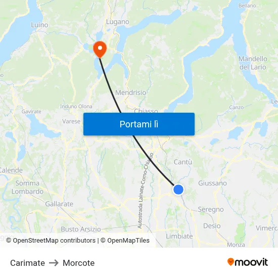 Carimate to Morcote map