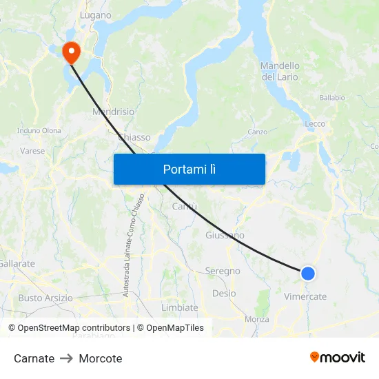 Carnate to Morcote map