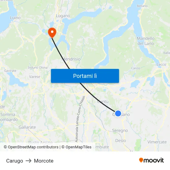Carugo to Morcote map