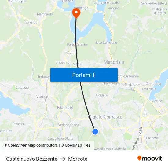 Castelnuovo Bozzente to Morcote map