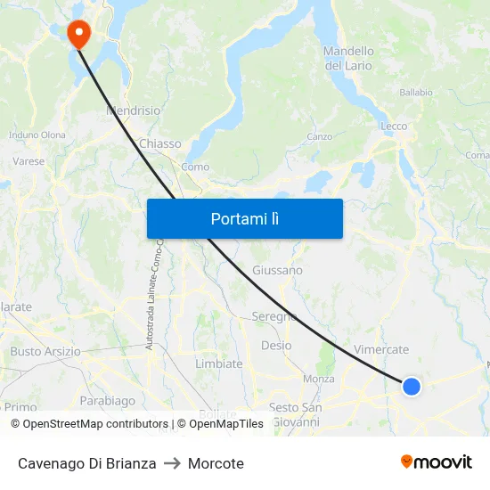 Cavenago Di Brianza to Morcote map