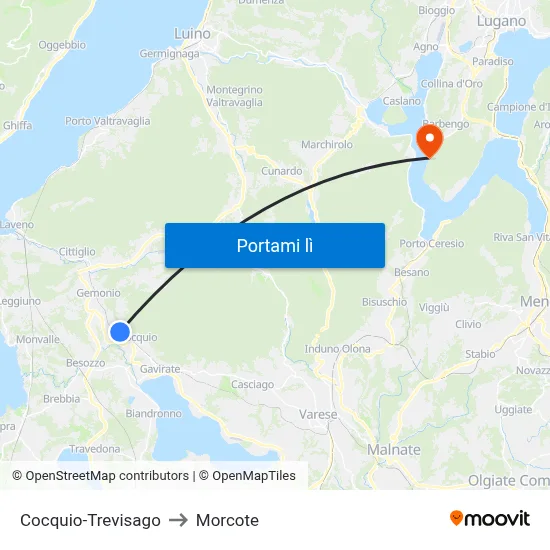 Cocquio-Trevisago to Morcote map